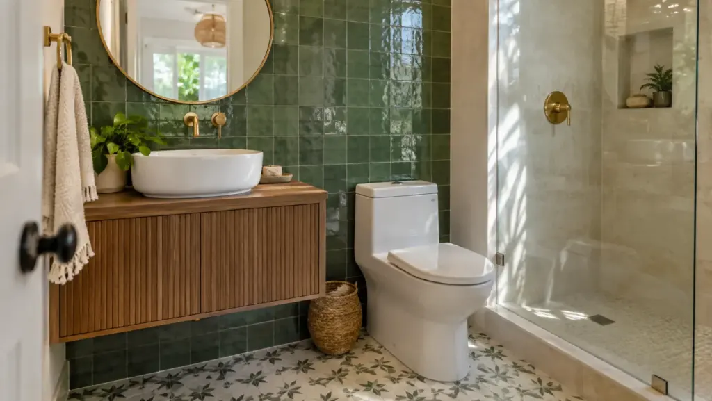 Guest bath with green zellige tile