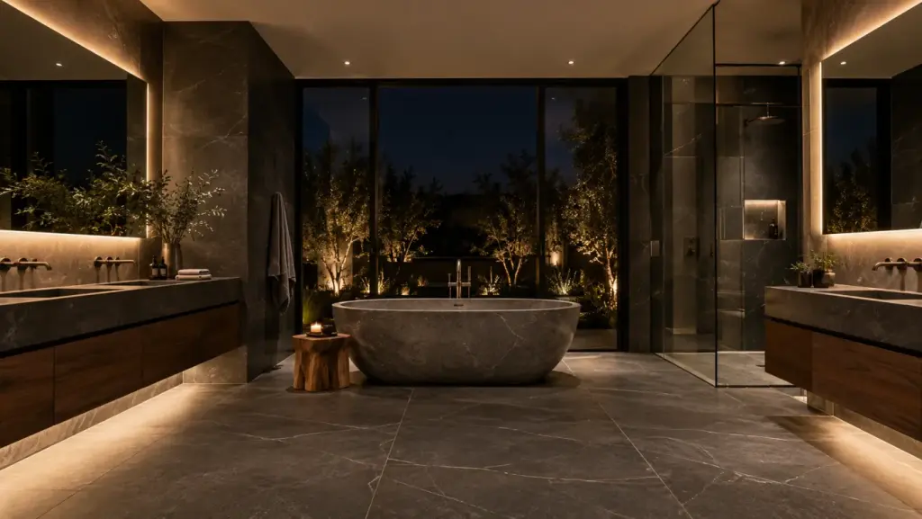 Remodeled bathroom with walk-in shower